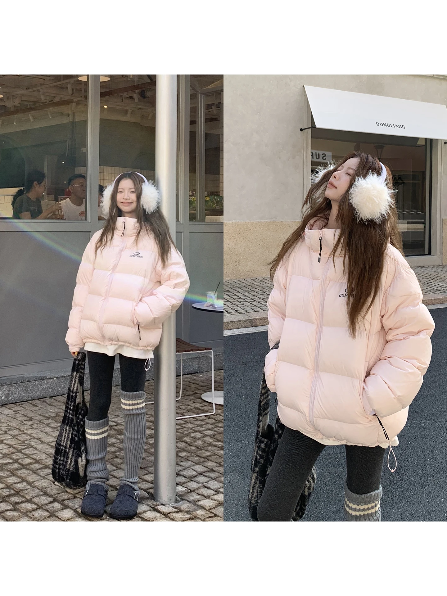 

Розовое женское пуховое пальто с капюшоном, новинка 2025, зимнее модное белое пуховое пальто Du, теплое, простое, прямого кроя, длинная молния све