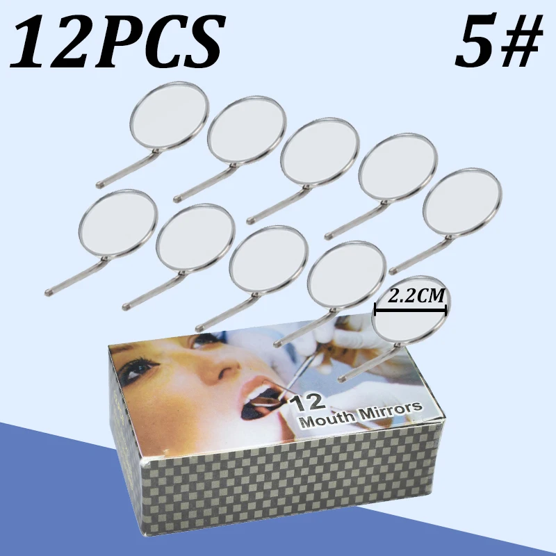 12Pcs Dental Mouth Mirror 5# Anti Fog Front Surface Dentistry Mirror Diameter 2.2Cm Dentist Equipment Oral Teeth Exam Care