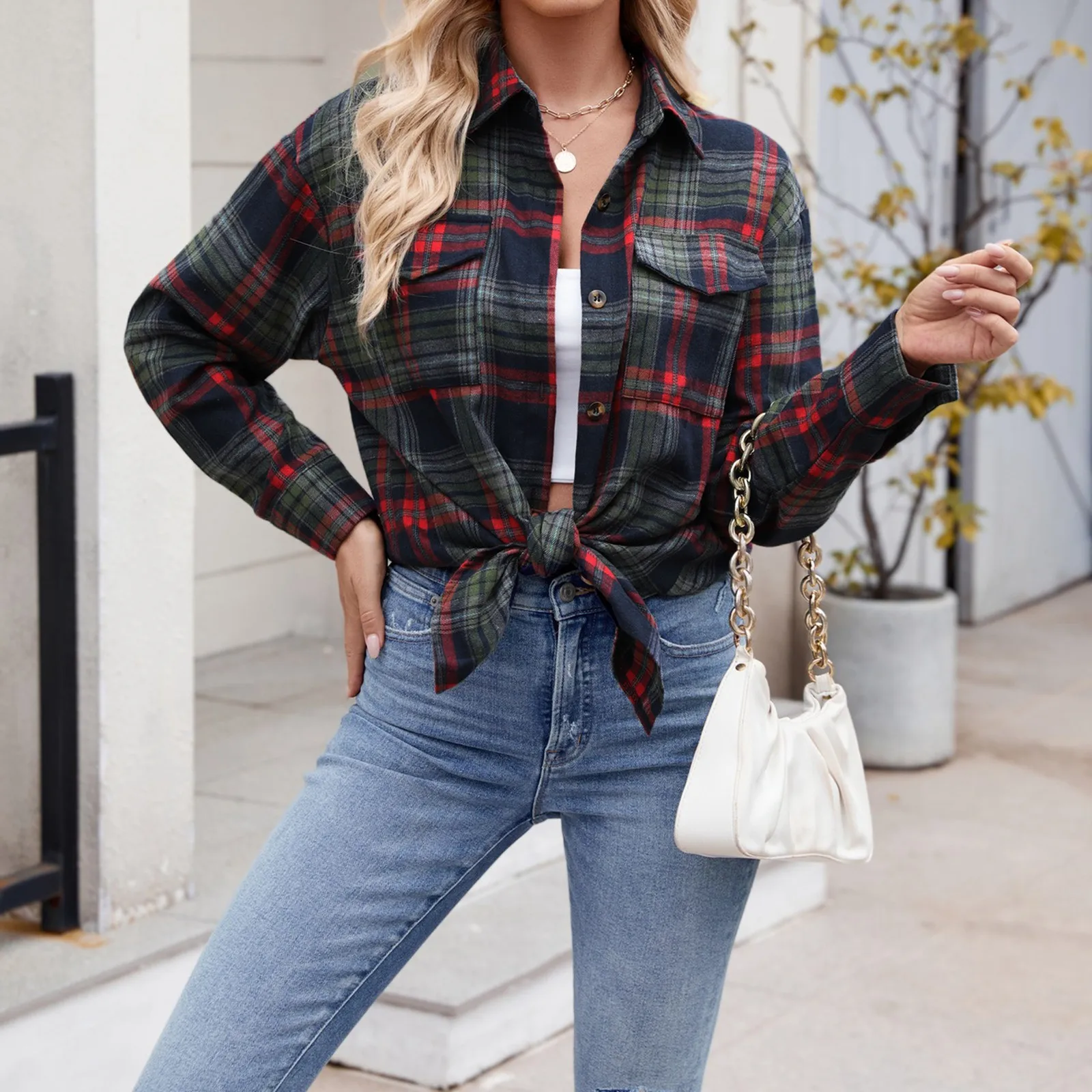 2024 New Women Long Sleeve Shirts Red and Black Flannel Plaid Shirt Tops Brand Casual Loose Female Check Blouses Clothes