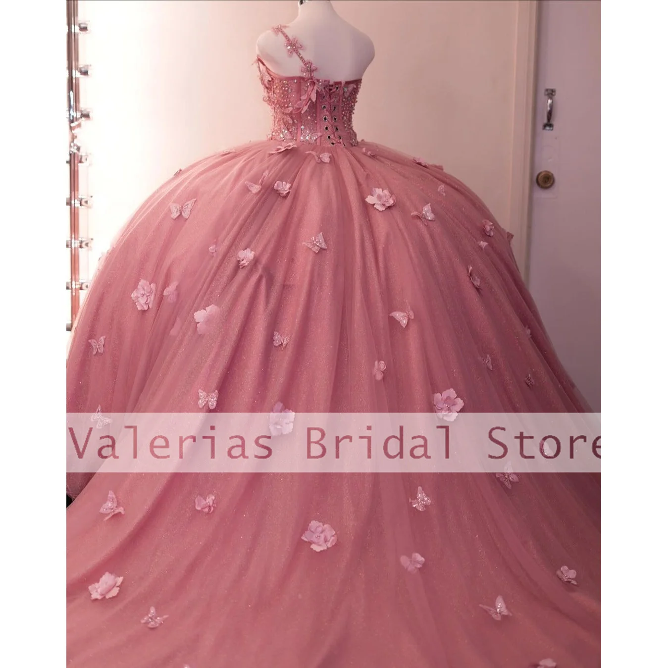 Vestido quinceanera rosa para 16 festas, sem o ombro, vestido de baile Cinderela, vestidos de baile, flor 3D, 15