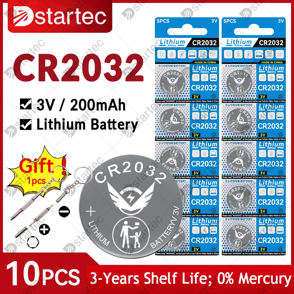 10PCS 200mAh CR2032 CR 2032 DL2032 ECR2032 3V Lithium Battery For Watch Toy Calculator Car Key Remote Control Button Coin Cells