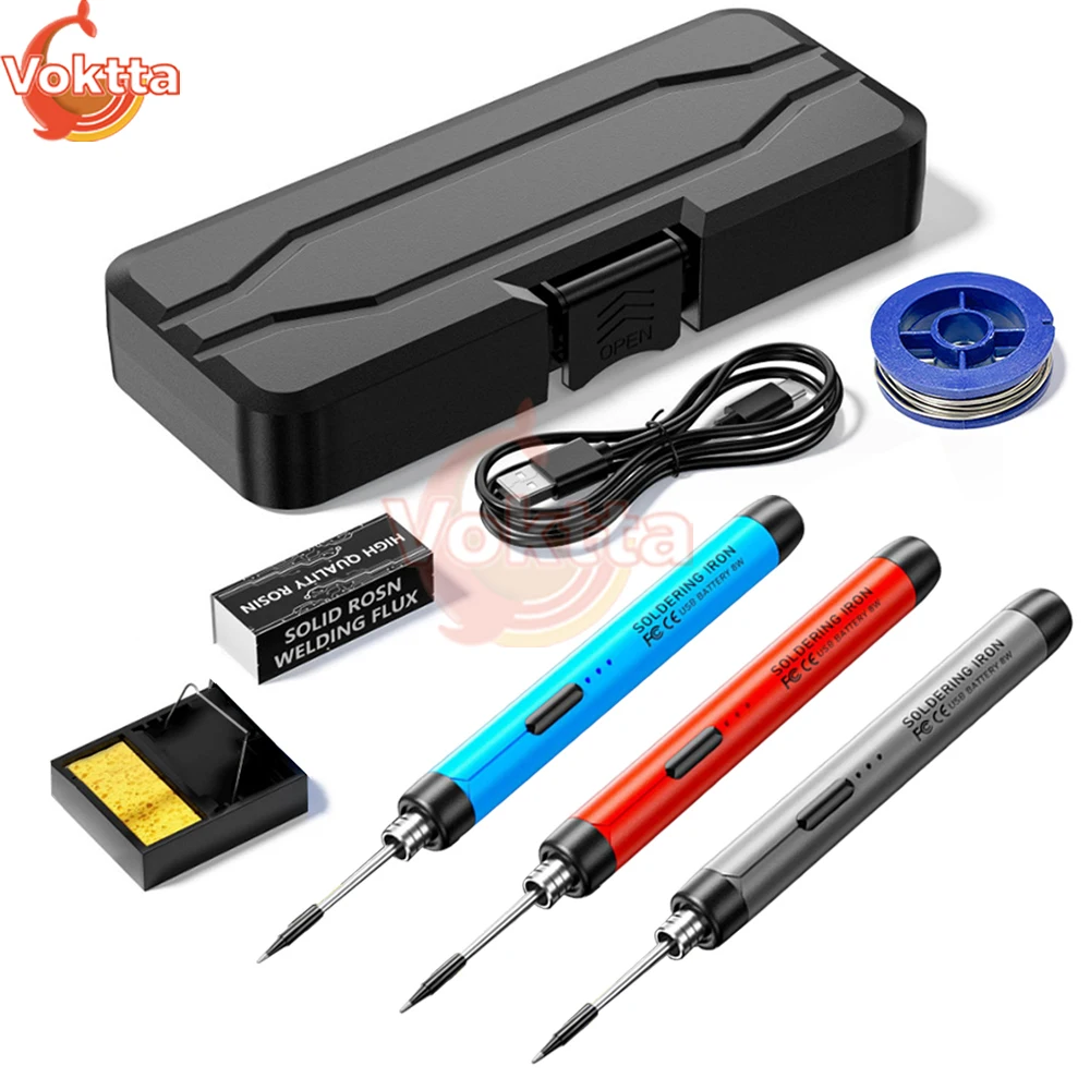 USB Soldering Iron Set 5V 8W Cordless Electric Soldering Iron Adjustable Temperature 300-450℃ Battery Smart Welding Solder Tool