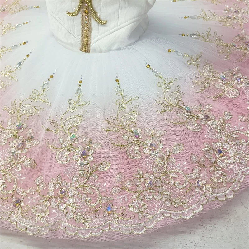 Professional High Quality Custom Size Kids Girls Child Competition Performance Wear Gradiant Pink Ballet Tutu Costumes