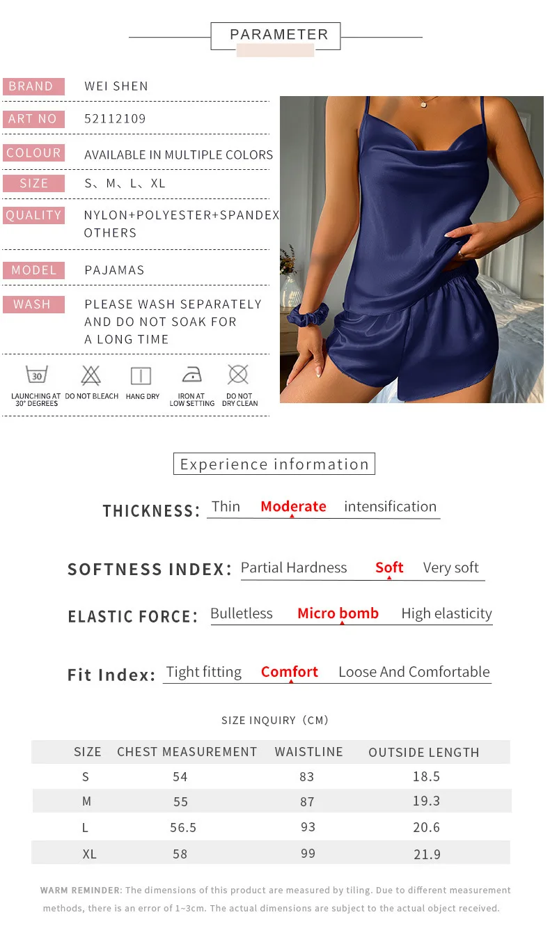 Sling Satin Seide Pyjama Set Anzug T-Shirt Pj Set Zweiteilige weiche Nachtwäsche Loungewear rückenfreie Dessous Pjs Cami Top und Shorts – Detail 4
