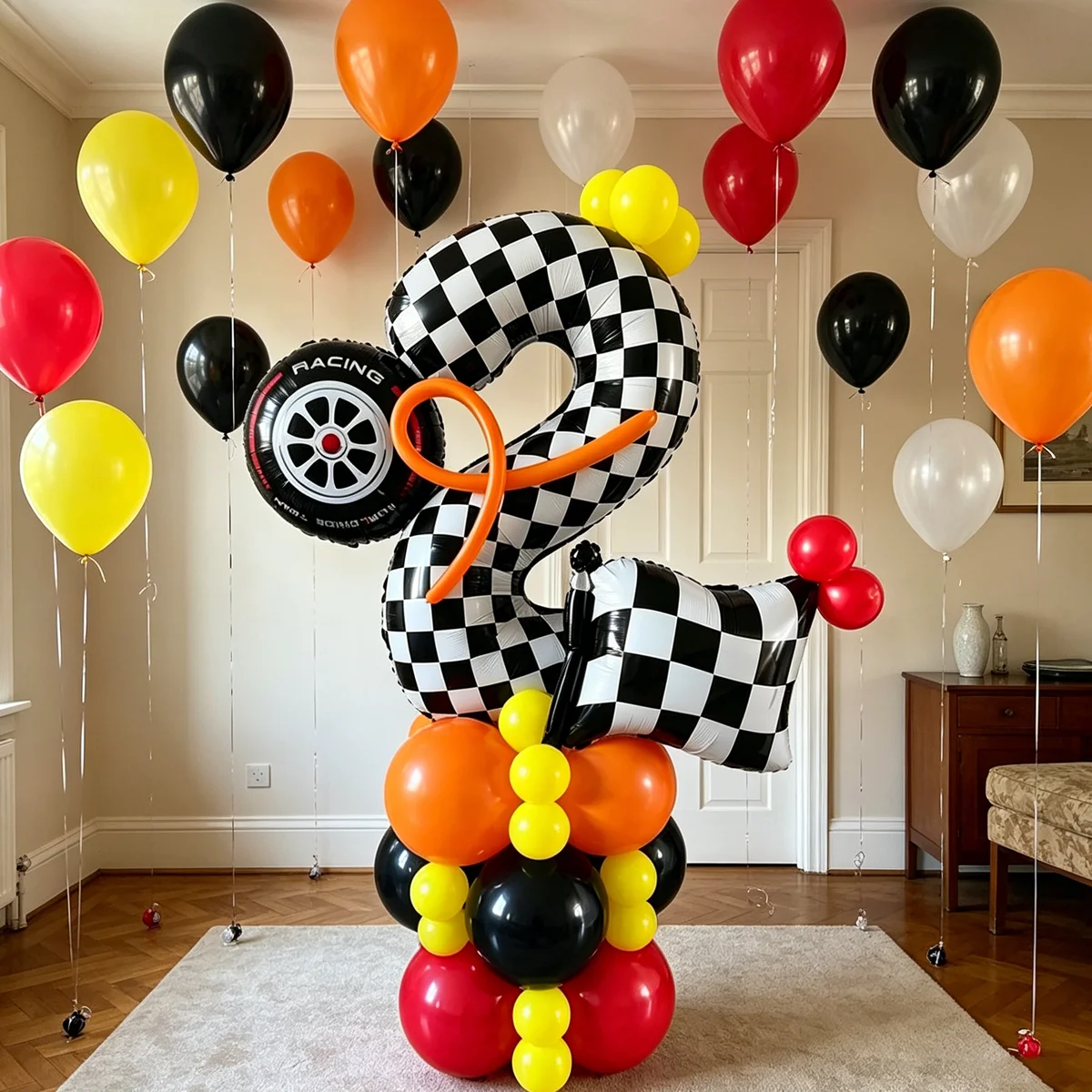 Siyah Beyaz Kareli Rakam Balon - Lighting Mcqueen Birthday Decor incelemesi ve fiyatı