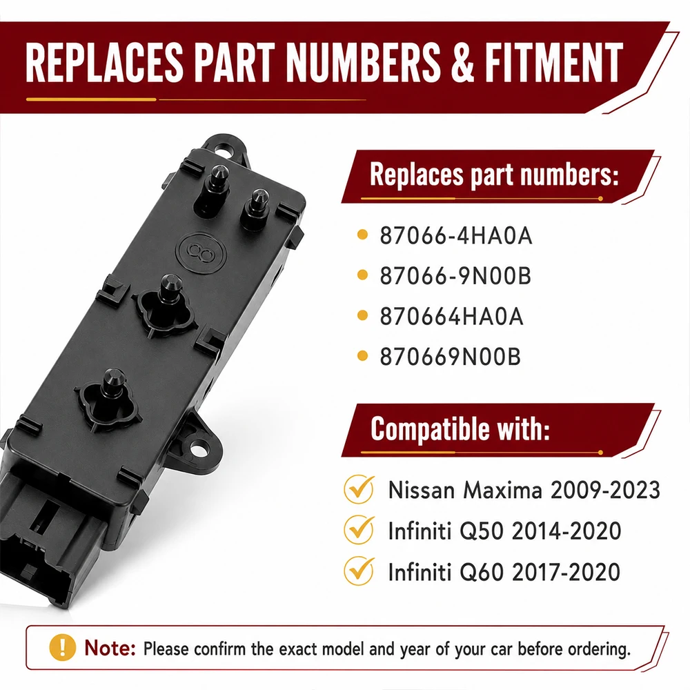 Power Seat Control Adjustment Switch for Nissan Maxima 2009-2021 Infiniti Q50 Q60 2014-2021 870664HA0A 87066-4HA0A 87016-4HA0A