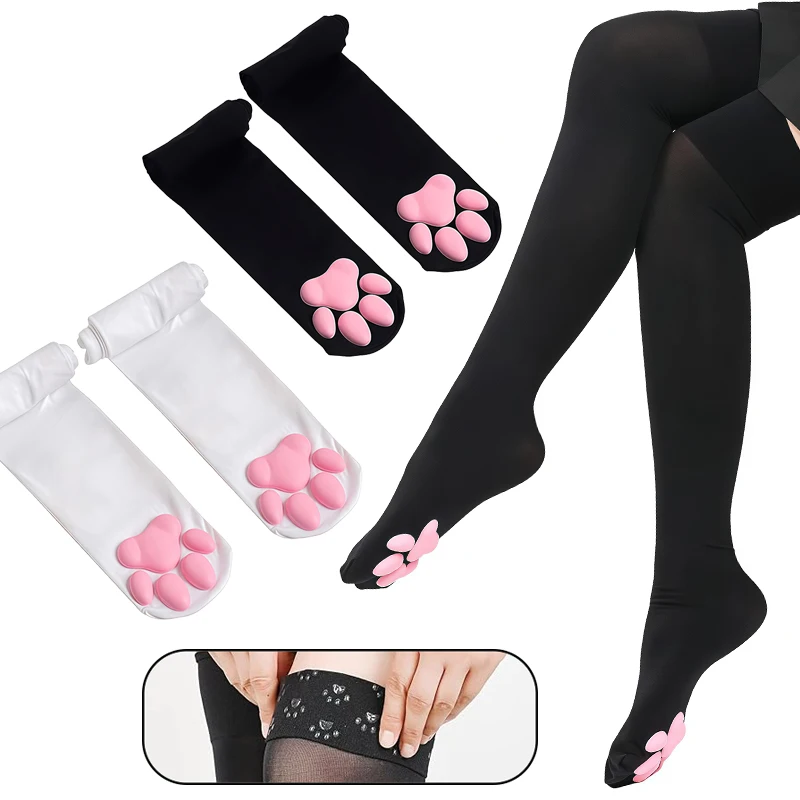 Women's 3D Cat Paw Thigh High Socks Cute Soft 3D Toe Beans Lolita Over-the-Knee Socks for Girl Women Cosplay Stockings