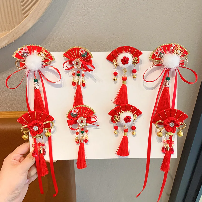 Cartes à cheveux de style chinois pour filles, pinces à cheveux de style GérPrairie, vêtements de sauna Hanfu, accessoires de nouvel an, cadeaux