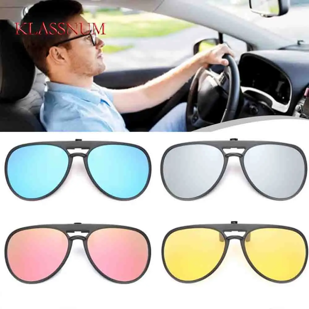

KLASSNUM Polarized Flip Up Car Driver Clip On Sunglasses for Driving Dark UV400 Photochromic Anti Glare Lens MyopiaSun Glasses