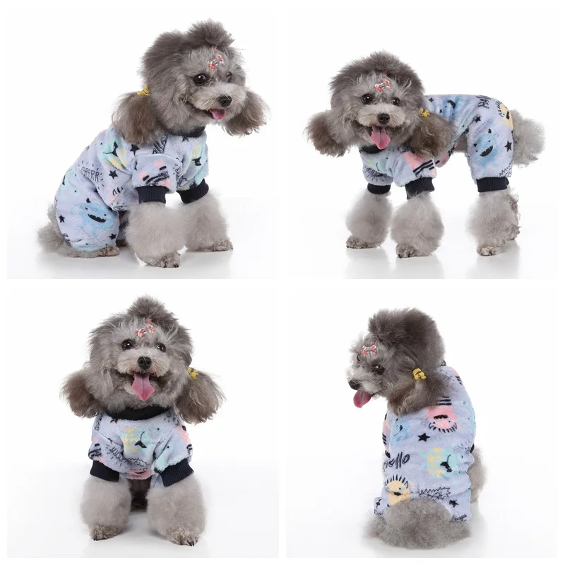 Christmas Dog Four-Legged Clothes Cartoon Pattern Plush Pet Costume Warm Puppy Hoodless Hoodie Winter Outdoor Teddy Coat