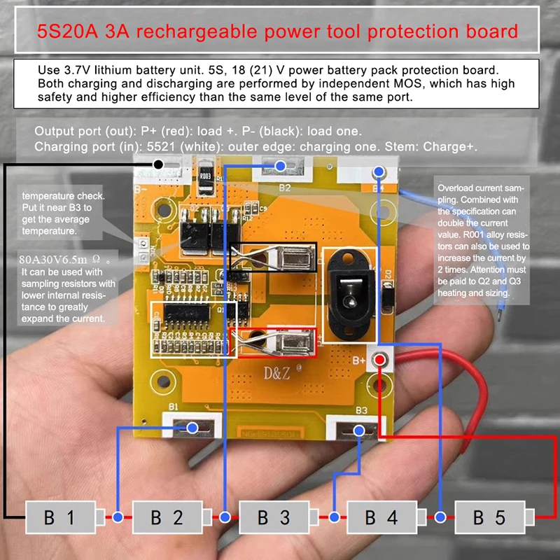 Placa de protección de batería de energía, 5 cuerdas, 18-21V, herramienta eléctrica, carga de taladro eléctrico, nueva marca, 1 unidad