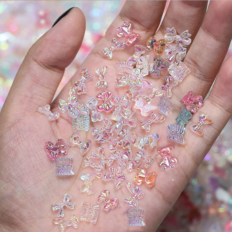 100szt 3D Aurora Butterfly Bear Deer Pearl Mix Box Profesjonalne akcesoria DIY Nail Design
