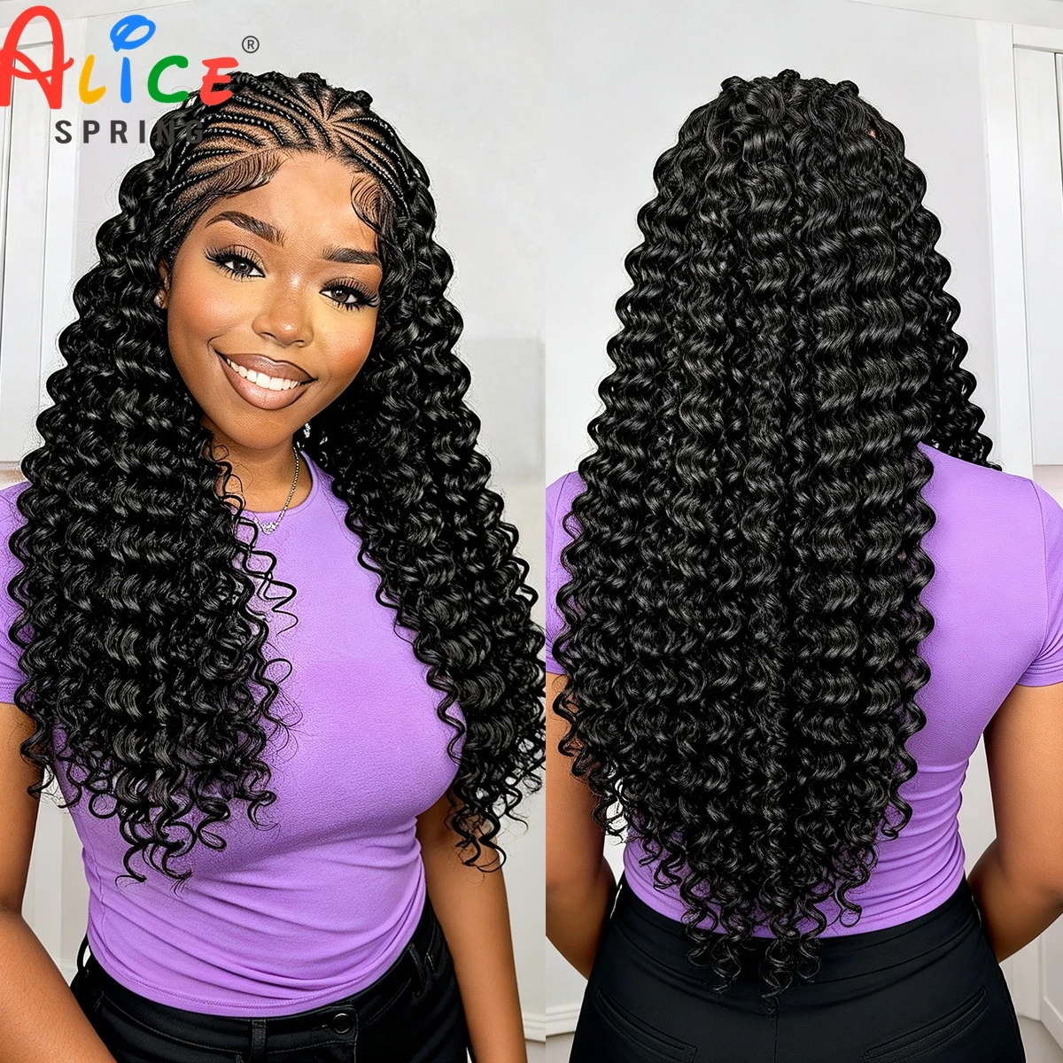22Inch Natural Cornrow Braided Wigs Synthetic 13x6 Lace Fronta Deep Wave Braiding Hair Wigs with Baby Hair for Black Women