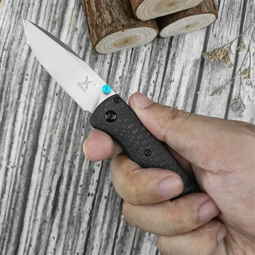 NEW HUAAO 533 Folding Knife White D2 Blade Carbon Fiber Handle Outdoor EDC Survival Camping Hiking Hunting Climbing Tools