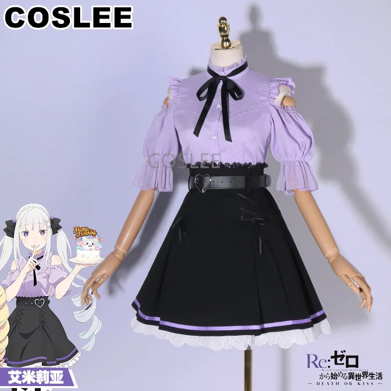 

COSLEE Amine Re:Life In A Different World From Zero Emilia Cosplay Costume Lovely Sweet Dress Uniform Halloween Party Outfit