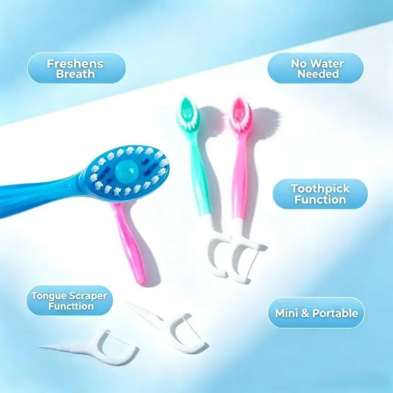 12Pcs Disposable Toothbrush Exploded Beads Cleaning Toothbrush Portable Travel Tooth Brush With Dental Floss Tongue Scraper