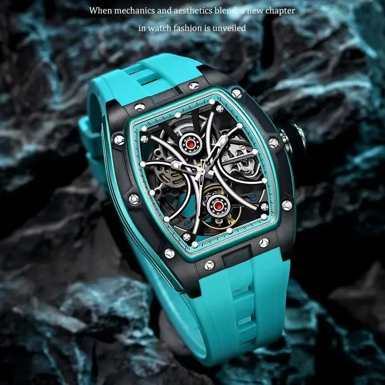 TAKE THE CHANCE Summer Watches Automatic Mechanical Movement Watch Skeleton Dial Luminous Business Wristwatch 9198-4 Eighty-four