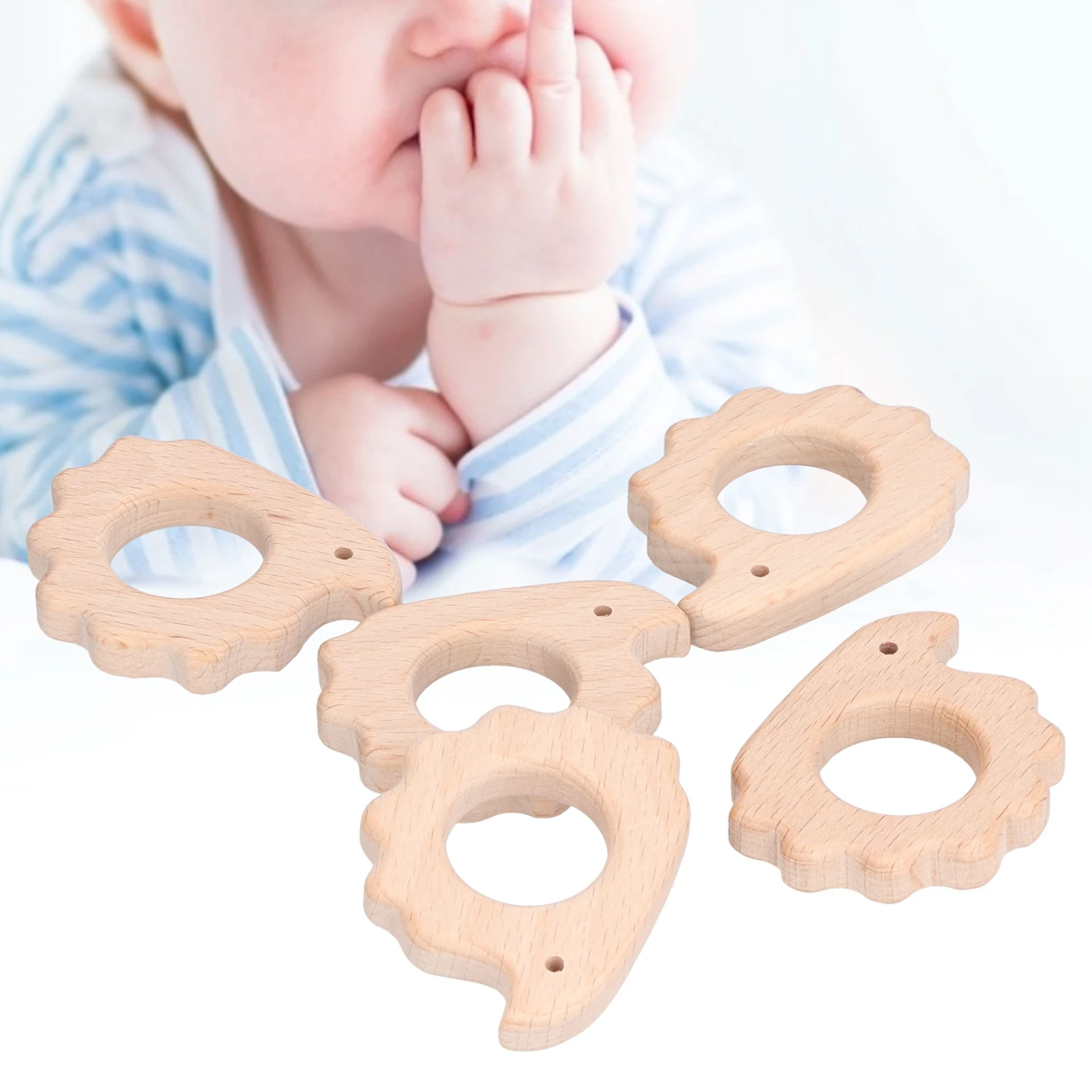 Jouets de dentition pour bébé, pendentif artisanal en bois de hêtre en forme d'ormeau, pour collier, bracelet, pendentif de dentition pour bébé
