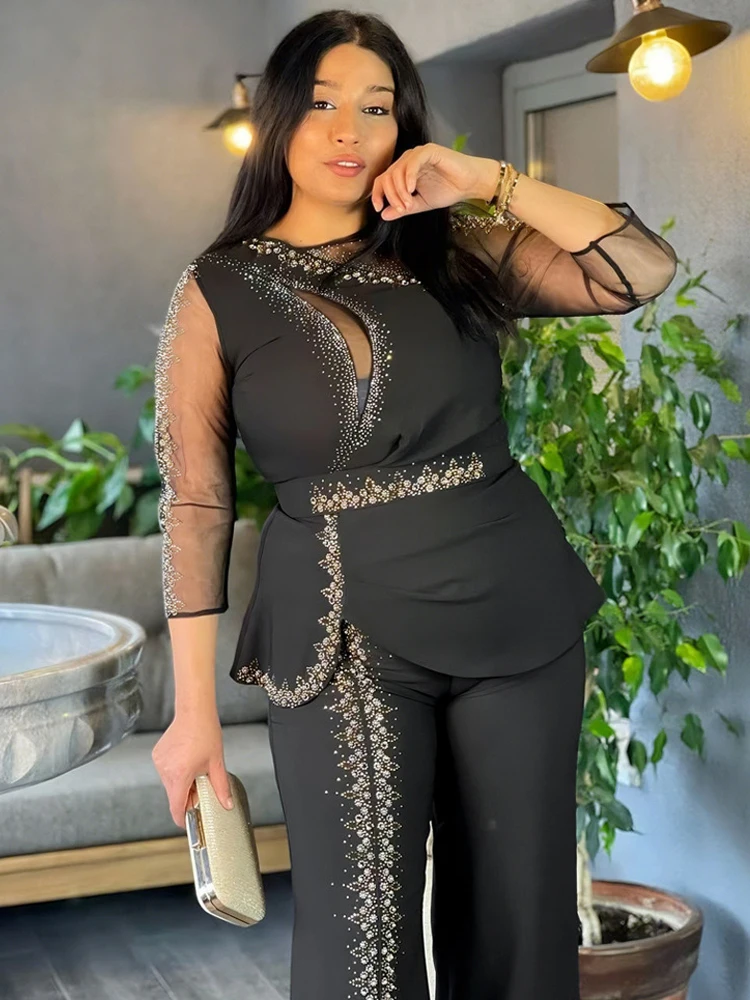 2024 Africa Clothing For Women Tops And Pants Two Piece Set Dashiki Outfits Party Evening Gown Dubai Turkey Kaftan Abayas