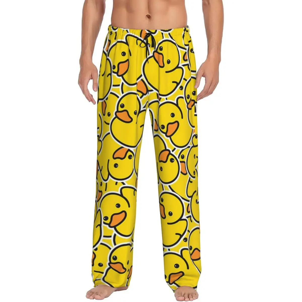 Custom Yellow Classic Rubber Duck Pajama Pants Men Sleepwear Sleep Lounge Bottoms with Pockets