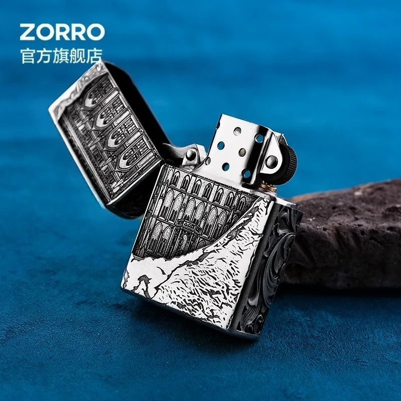 2026 Zorro Kerosiene Lighter [ZORRO] Castle and Armor Design Windproof Retro High-end Personalized Gift for Men  Gadgets for Men