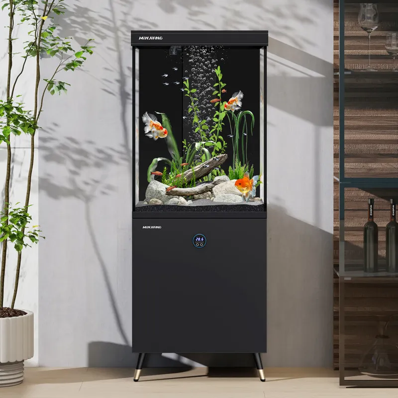 New square tank, small living room and office side fish tank, self-recirculating ecological landscaped bottom filter aquarium