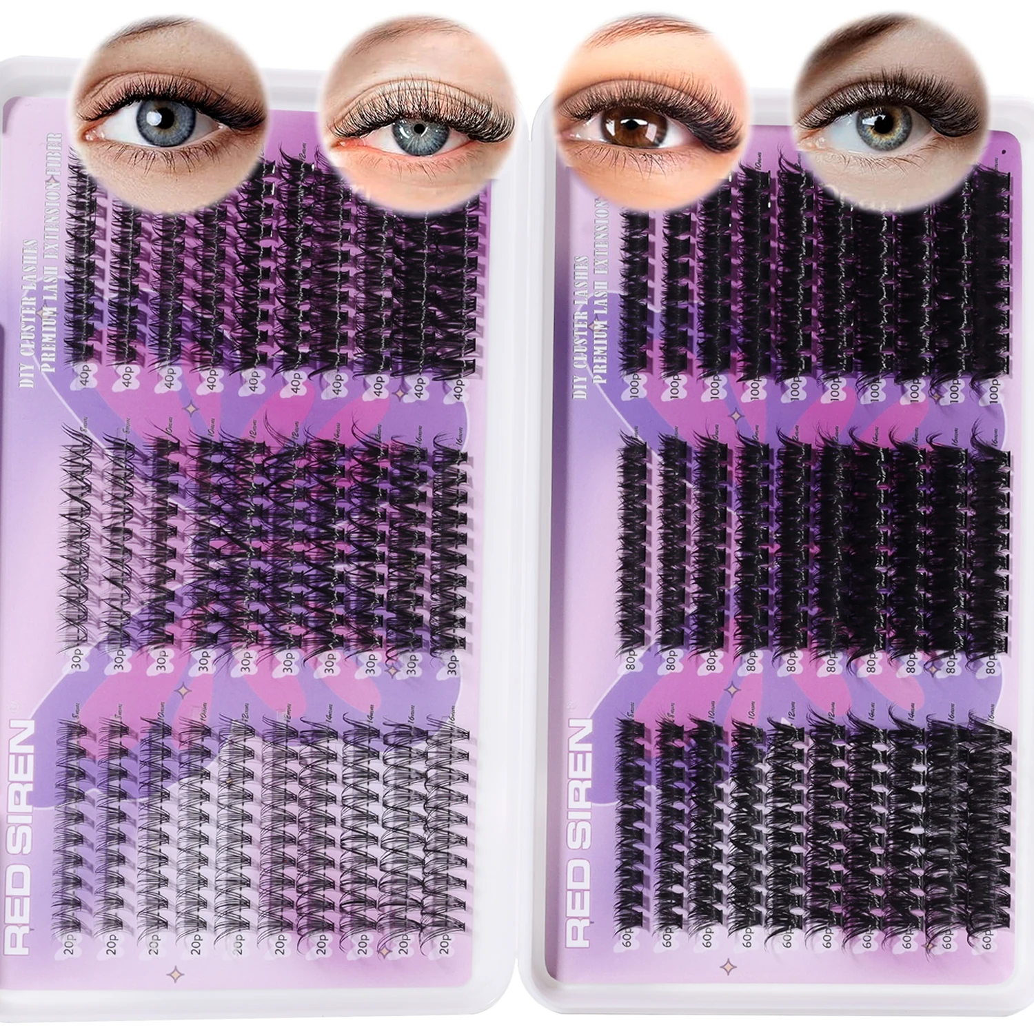 

RED SIREN Lash Clusters 590PCS 8-16mm Individual Eyelash Extensions 30D+40D+80D+100D DIY Thick Volume Natural Lashes at Home