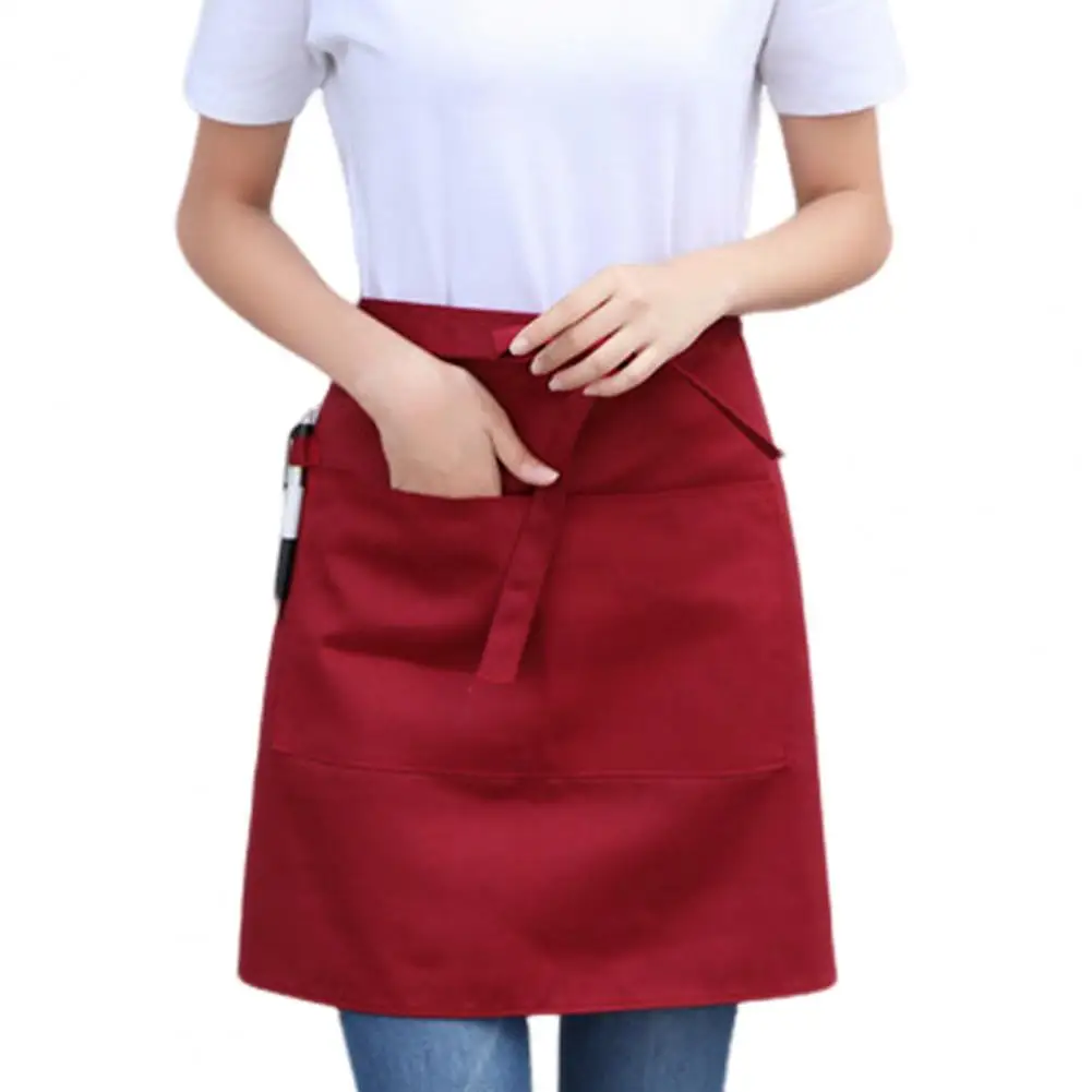 Oil Resistant Cooking Apron Waterproof Lace-up Half Apron for Waitress Chef with Pockets Resistant Restaurant Cafe Short Apron