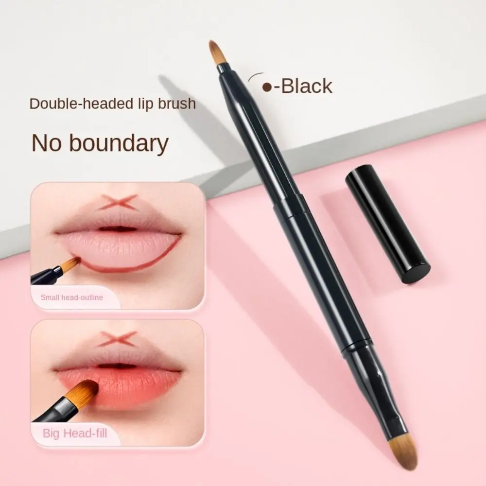 Dustproof Double-headed Lip Brush Retractable Lip Liner Concealer Brush Eyeshadow Applicator with Protect Cap