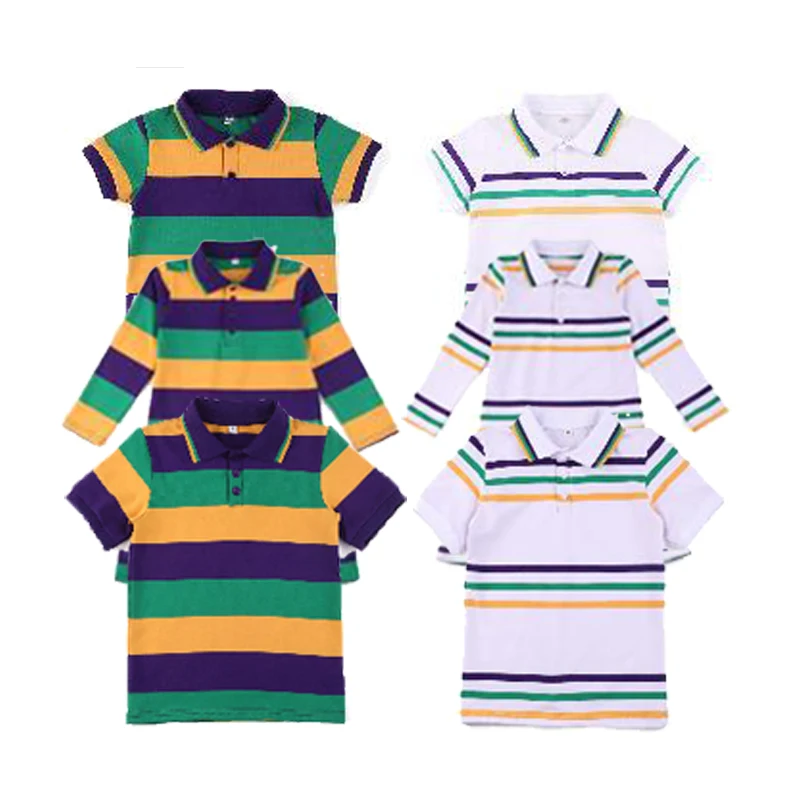 Ruffkids New Stitch Stripe Tops Mardi Gras Sibling Matching Baby Kids Clothes Sports Toddler Girls Boys Girls Polo T Shirt