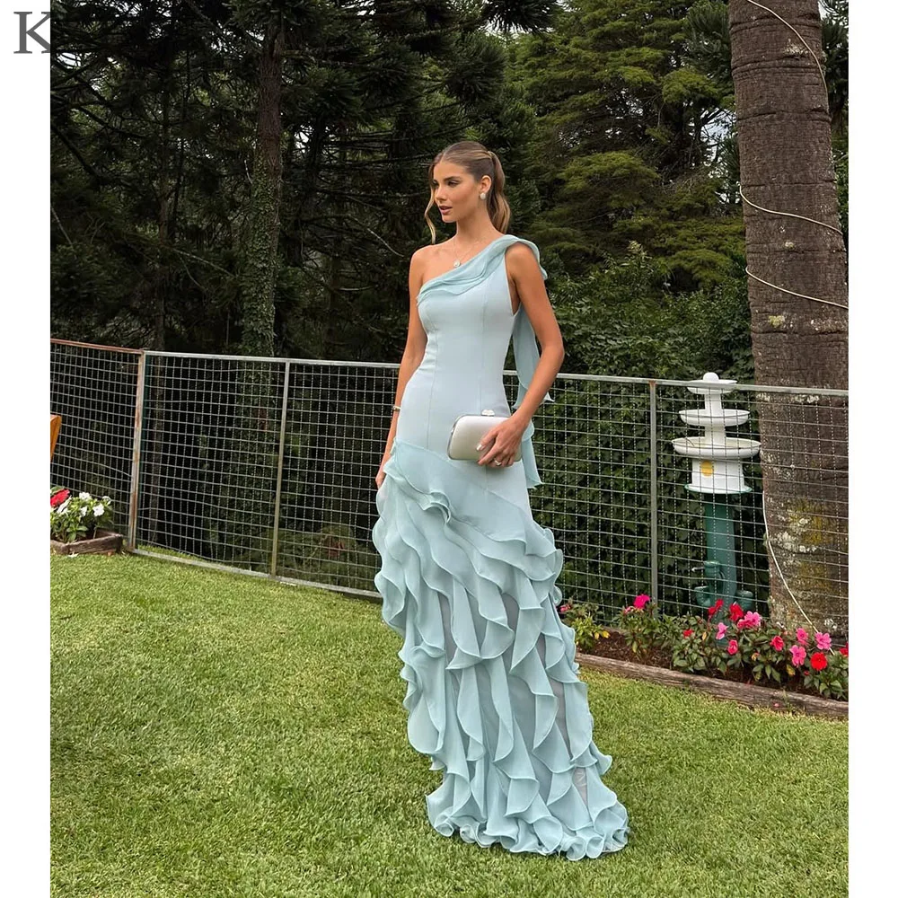 

KSDN Formal Chiffon One-Shoulder Sleeveless Evening Dress 2025 Elegant Sweep Train Ruched Customzied Prom Gowns Vestidos