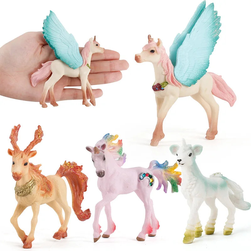 Mythical Rainbow Pegasus Unicorn Simulation Animal Fairy Tale Fly Horse Action Figures Model Education School Project Toy