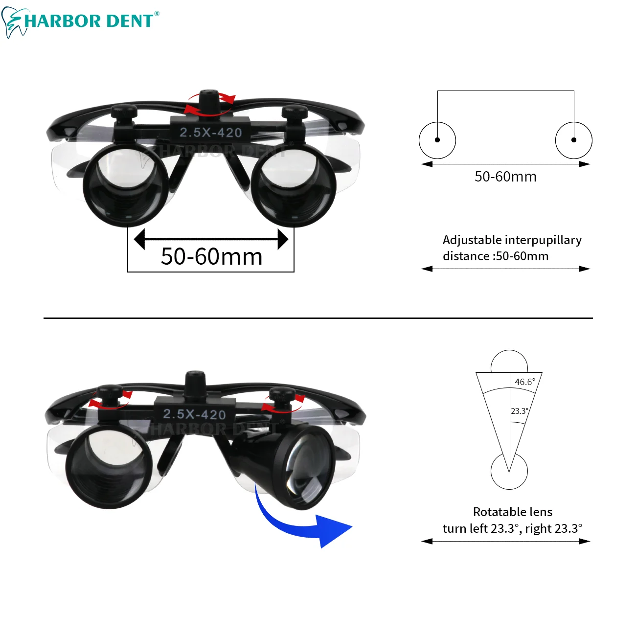 3.5X/2.5X Vergroting Verrekijker Tandheelkundige Loep met 3W Koplamp LED Licht Medische Operatie Loep Lamp Tandheelkunde tool