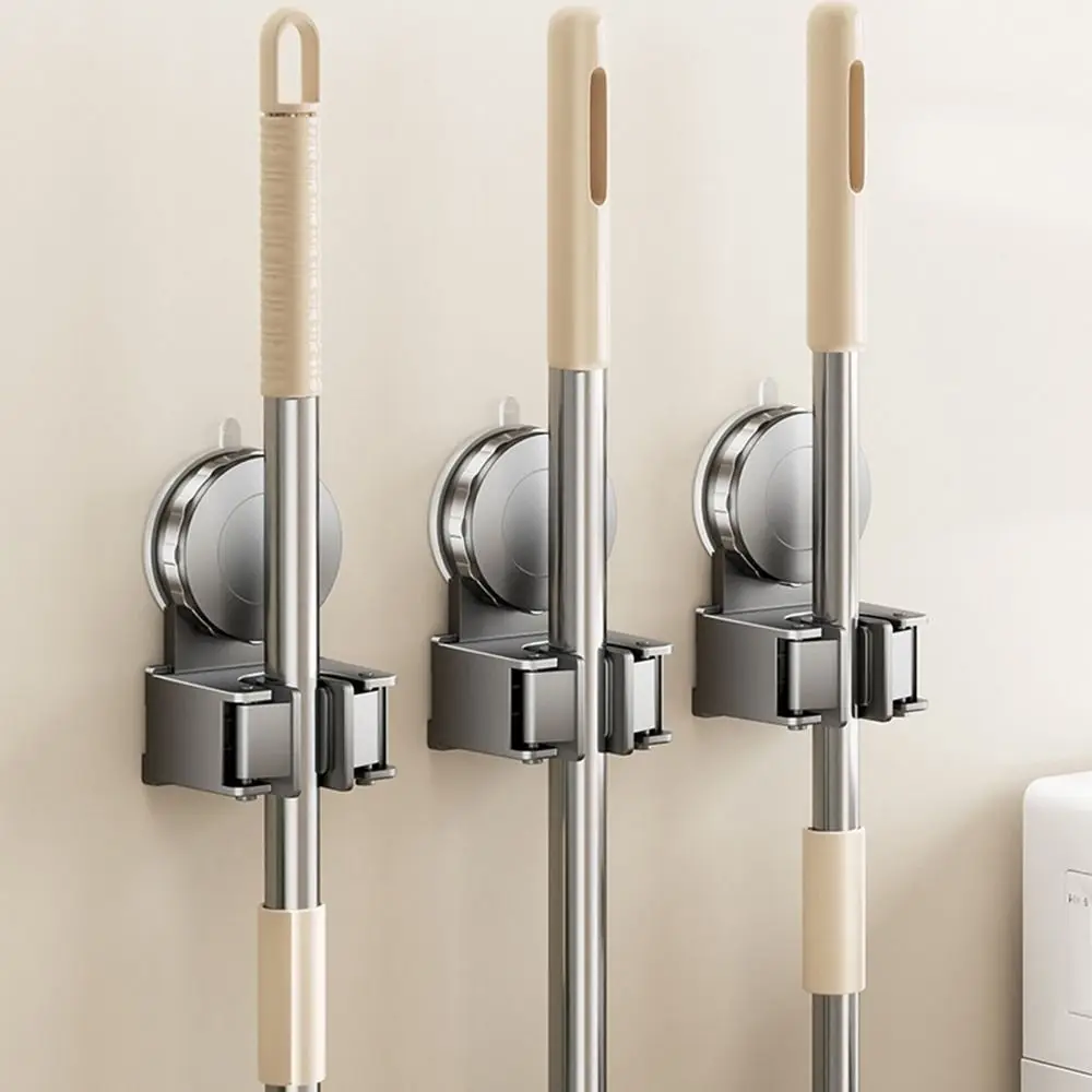 

Plastic Suction Cup Mop Holder Wall Mounted No Drilling Brush Broom Mop Hanger Reusable Space-Saving Mop Clip Bathroom