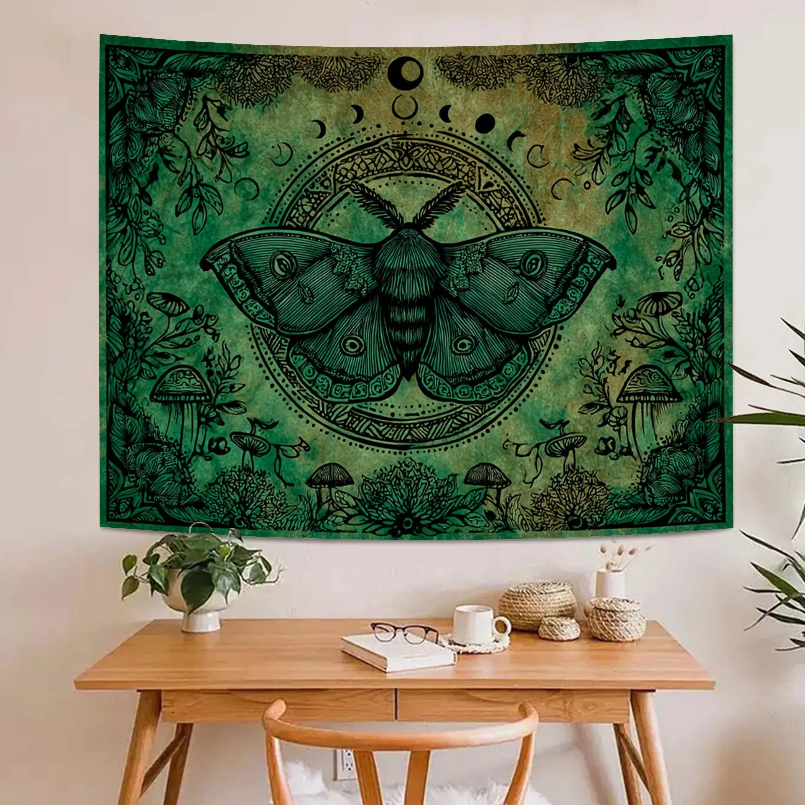 Boho Jungle Wall Tapestry Forest Nature Moth Butterfly Mandala Boho Chic Decoration Bohemian Aesthetic Home Decor Art Print