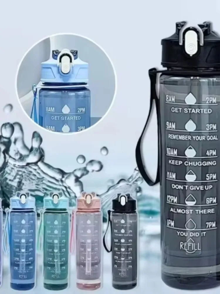 Sport-Wasserflasche mit Zeitmarkierungs-Strohhalm, auslaufsicherem Verschlussdeckel für einfaches Tragen, ideal für Outdoor-Abenteuer mit Zeitmarkierung. – Detail 4