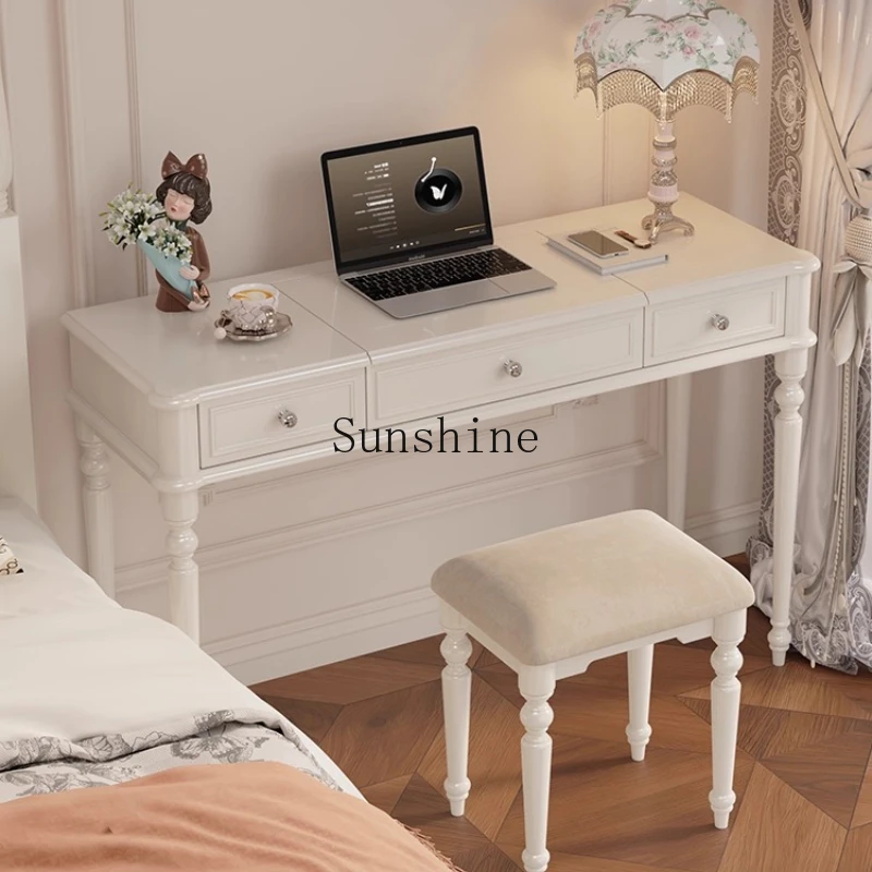 

French solid wood dresser clamshell mirror bedroom high-end cream wind two-in-one
