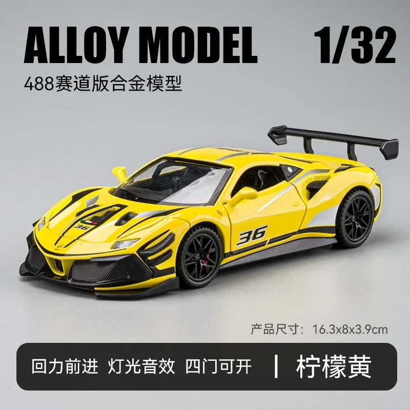 1:32 Ferrari 488 Supercar Auto in lega Fonde sotto pressione Veicoli giocattolo Modello di auto Suono e luce Tirare indietro Auto Giocattoli per bambini Regali A659