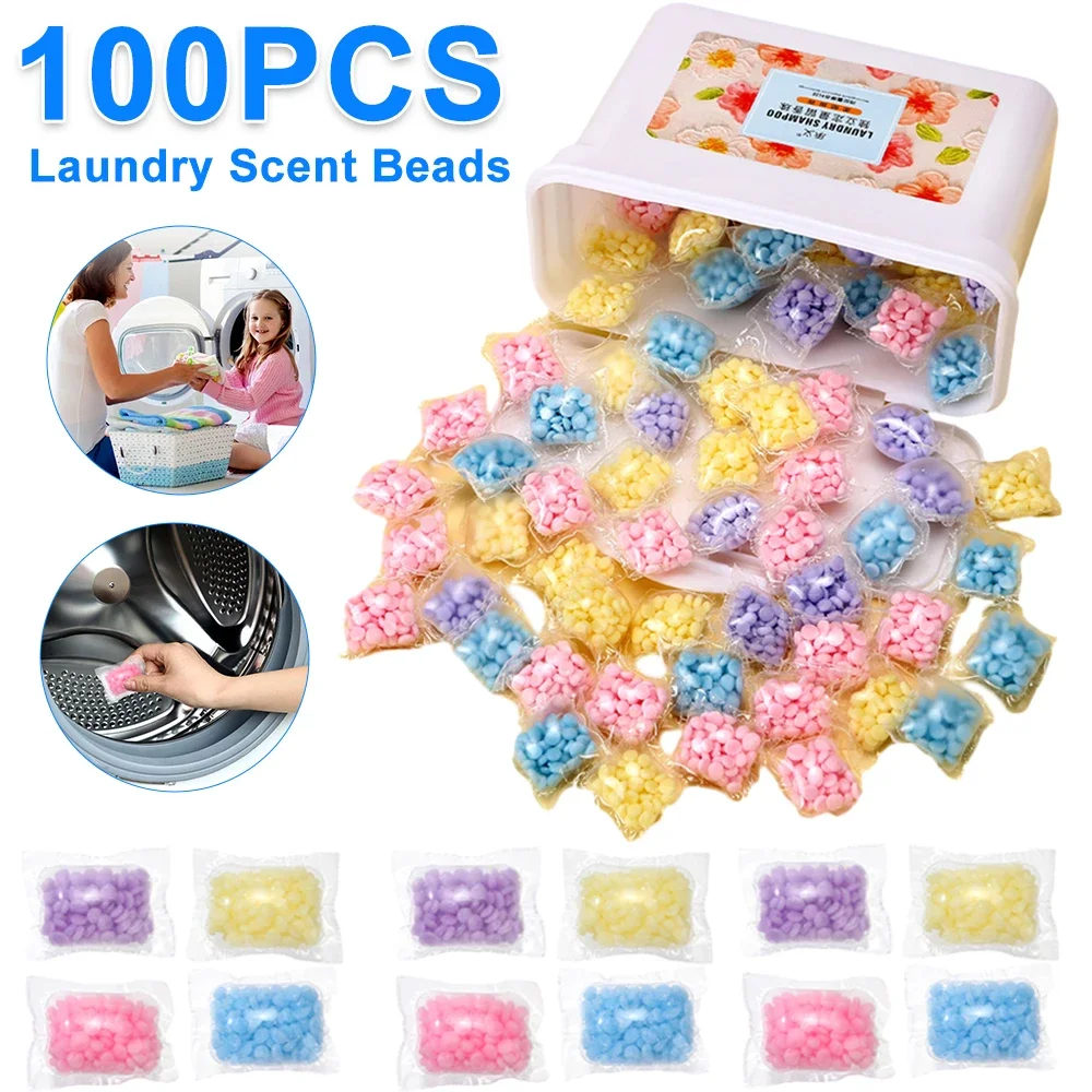 100PCS  Laundry Scent Beads Granule Detergent Capsule Ball for Washing Machine Soft Clothing Diffuser Perfum Scent Booster Beads