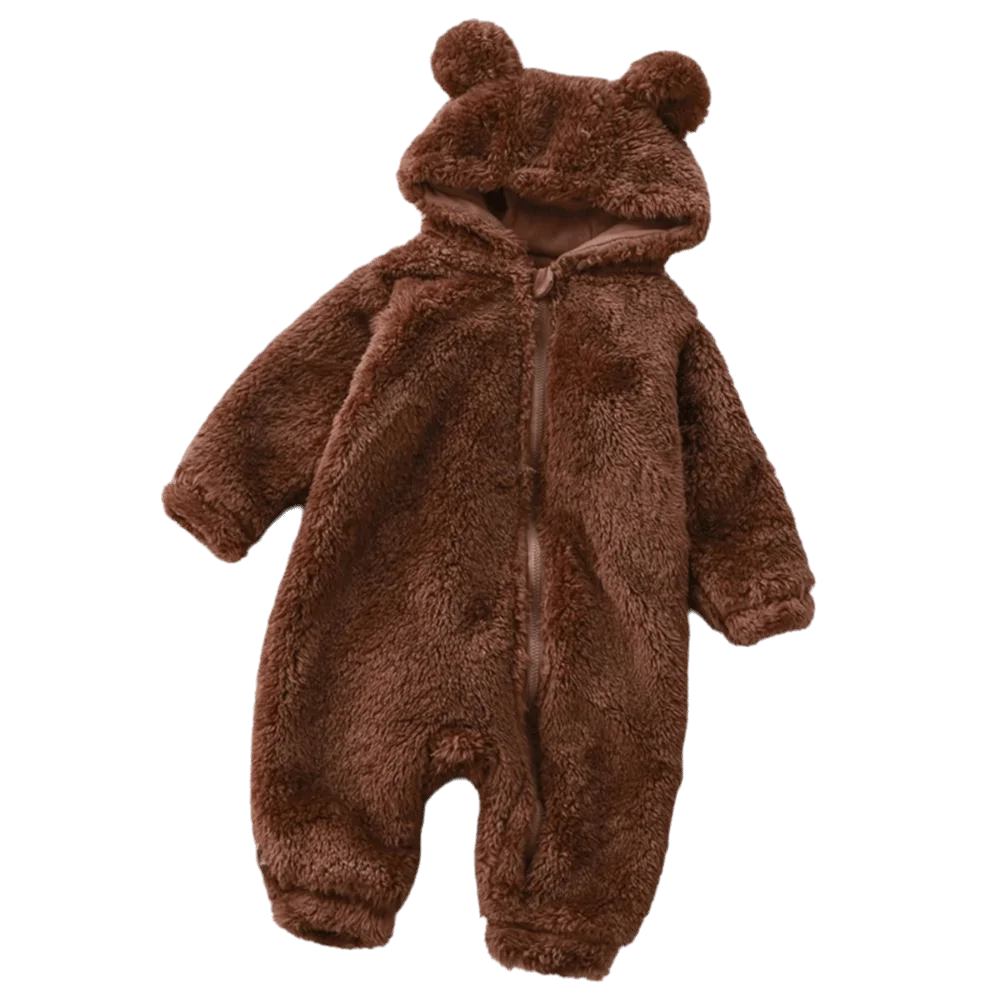 Thick Warm Baby Rompers Coral Fleece Soft Velvet Infant Jumpsuits Bear Shape Hooded Zipper Newborn Pajamas Newborn Wear