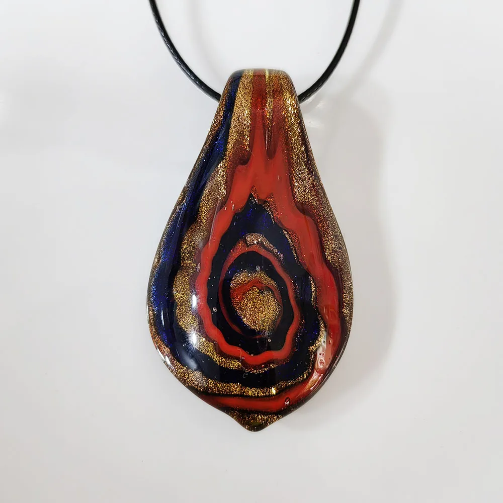1PCS Creative Painting Art Golden Sands Vortex Glass Necklace Pendant with Multiple Colors Available in Black, White, Green, Red