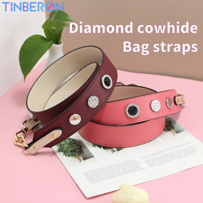 TINBERON Leather Wide Bag Strap Fashion Diamond Bag Shoulder Strap High Quality Litchi Pattern Messenger Strap Bags Accessories