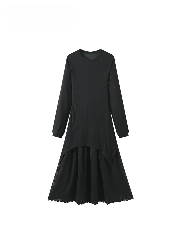 

Длинный свек больших размеров, круглый Ne Dr, женский осенний топ для похудения, французский топ из полиэфирного волокна, повседневный длинный Dr