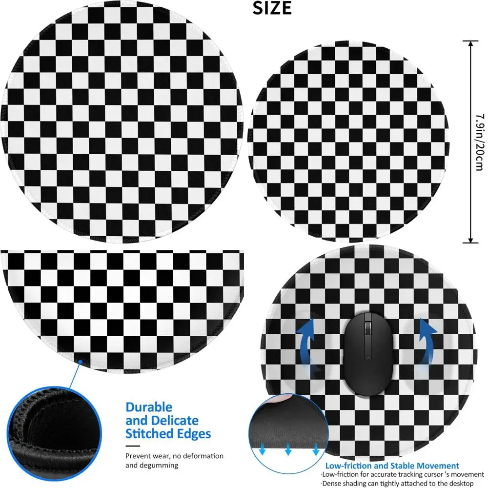 

Черно-белый игровой коврик для мыши в клетку с прошитыми краями и противоскользящим резиновым основанием
