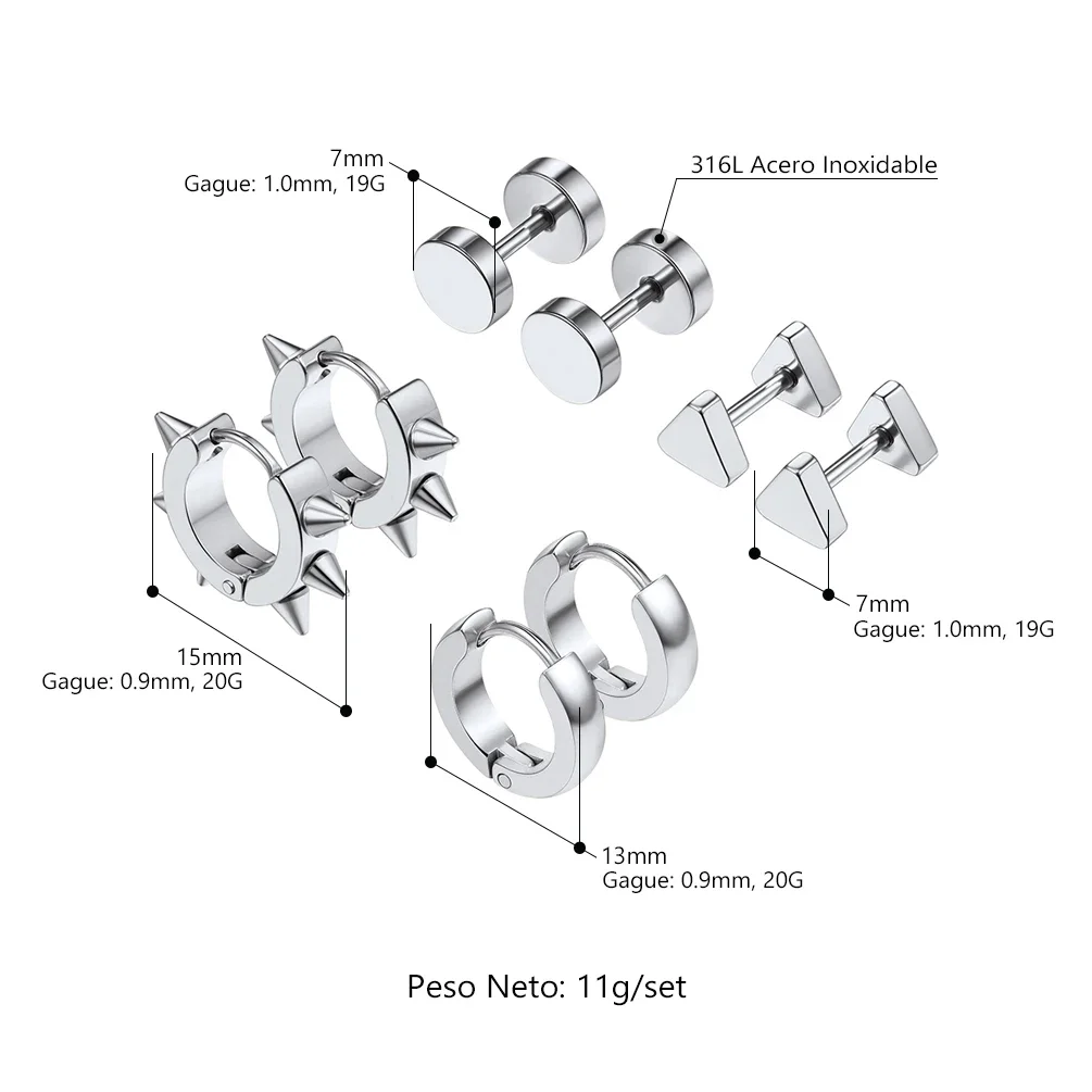 U7 الفولاذ المقاوم للصدأ 4 زوج/مجموعة Huggie وأقراط للرجل امرأة المسامير الأطواق مثلث مستدير عاشق زوجين الأذن طقم مجوهرات هدية #3
