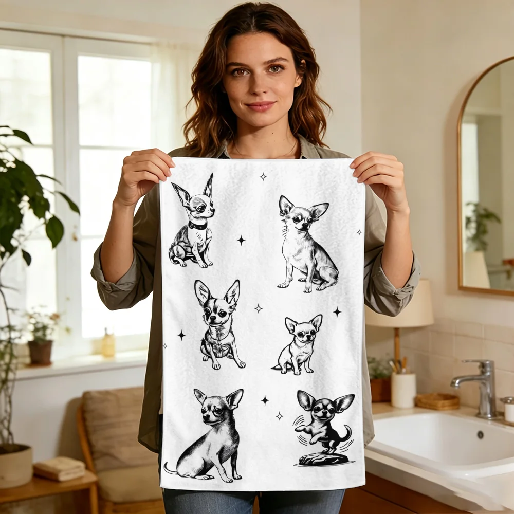 1pc/2pcs Chihuahua Print Kitchen Towel-Super absorbent, reusable polyester dishcloths perfect for home decor, cooking, baking an
