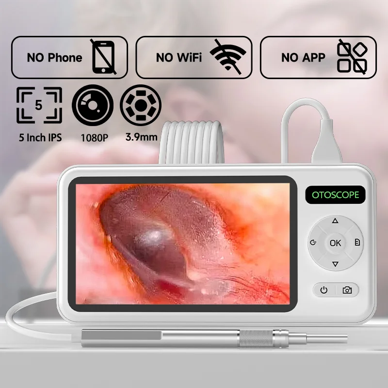 

5-дюймовый экран HD отоскоп 1080P камера ушная ложка со светодиодами USB визуальный очиститель ушей видео водонепроницаемый объектив инструмент для удаления серы в ушах