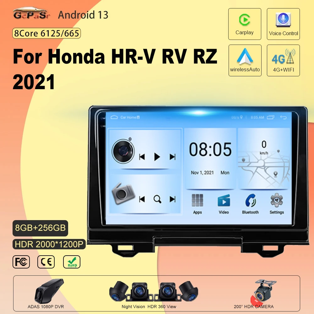 

Автомобильный радиоприемник Android 13 для Honda HR-V RV RZ 2021, автомобильный GPS-мультимедиа Carplay, авторадио без 2Din DVD RDS IPS-экрана, Wi-Fi