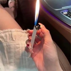 Portable Slim Color Lighter Mini Square Long Grinding Wheel Open Flame Butane Gas Lighter Metal Simple Creative Women's Lighter