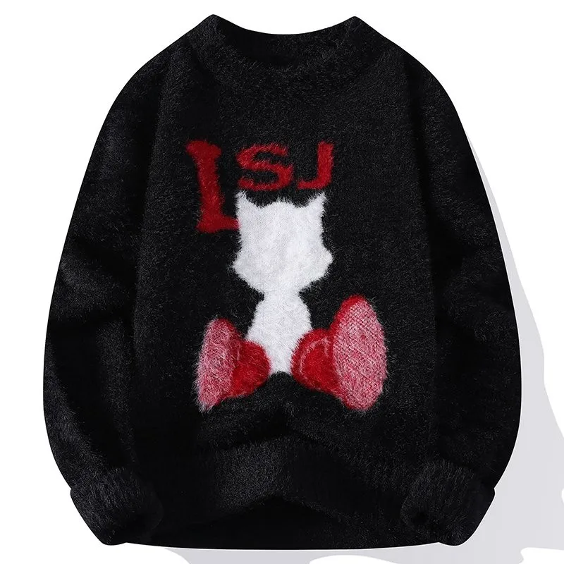 

Новая мужская вязаная толстовка-худи с мультяшным аниме-принтом, круглый вырез, молодежный повседневный стиль, длинный рукав, теплая, удобная, модная